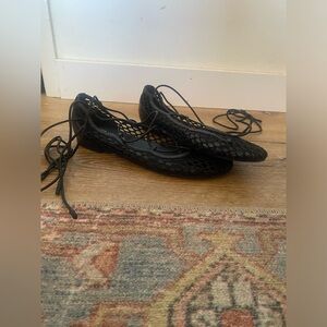 Tamara Mellon lace-up netted flats